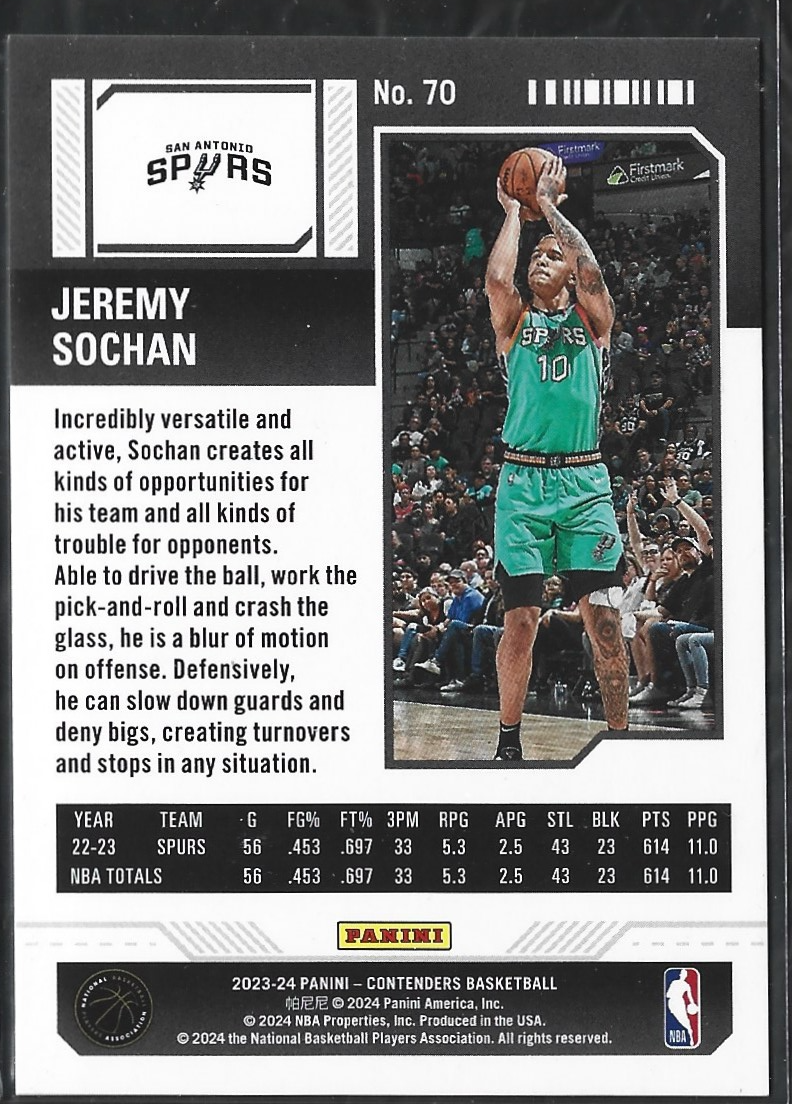 Jeremy Sochan Playoff Ticket /249