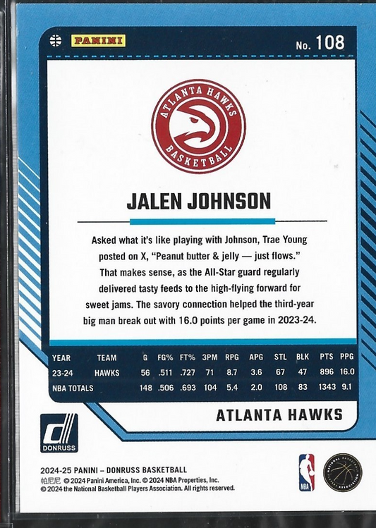 Jalen Johnson Donruss Blue Laser /49
