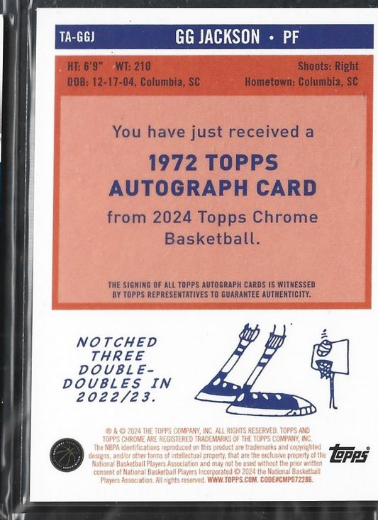 GG Jackson Topps Certified Autograph Issue
