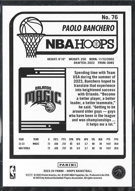 Paolo Banchero Hoops International Red /99