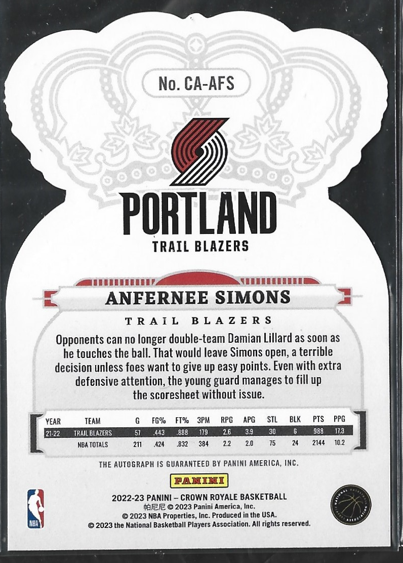 Anfernee Simons Crown Bronze Auto /99