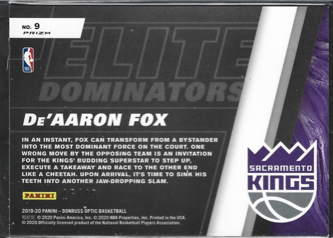 De'Aaron Fox Elite Dominators Blue /49