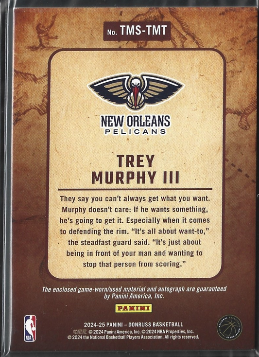 Trey Murphy III Treasured Materials Patch Auto /99