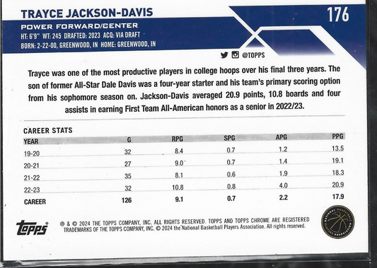 Trayce Jackson-Davis Topps Chrome Purple /349