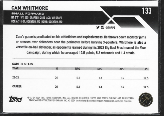 Cam Whitmore Topps Chrome Green