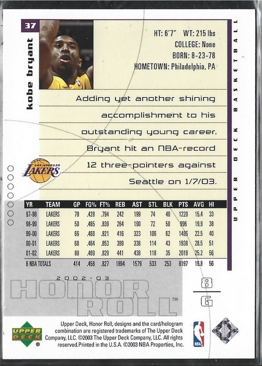 Kobe Bryant Honor Roll #37