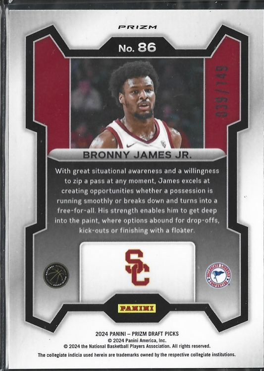 Bronny James Jr. Prizm Purple Cracked Ice /149