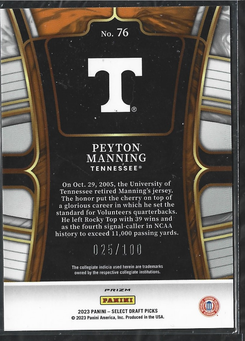 Peyton Manning Draft Picks Blue & White Squares /100