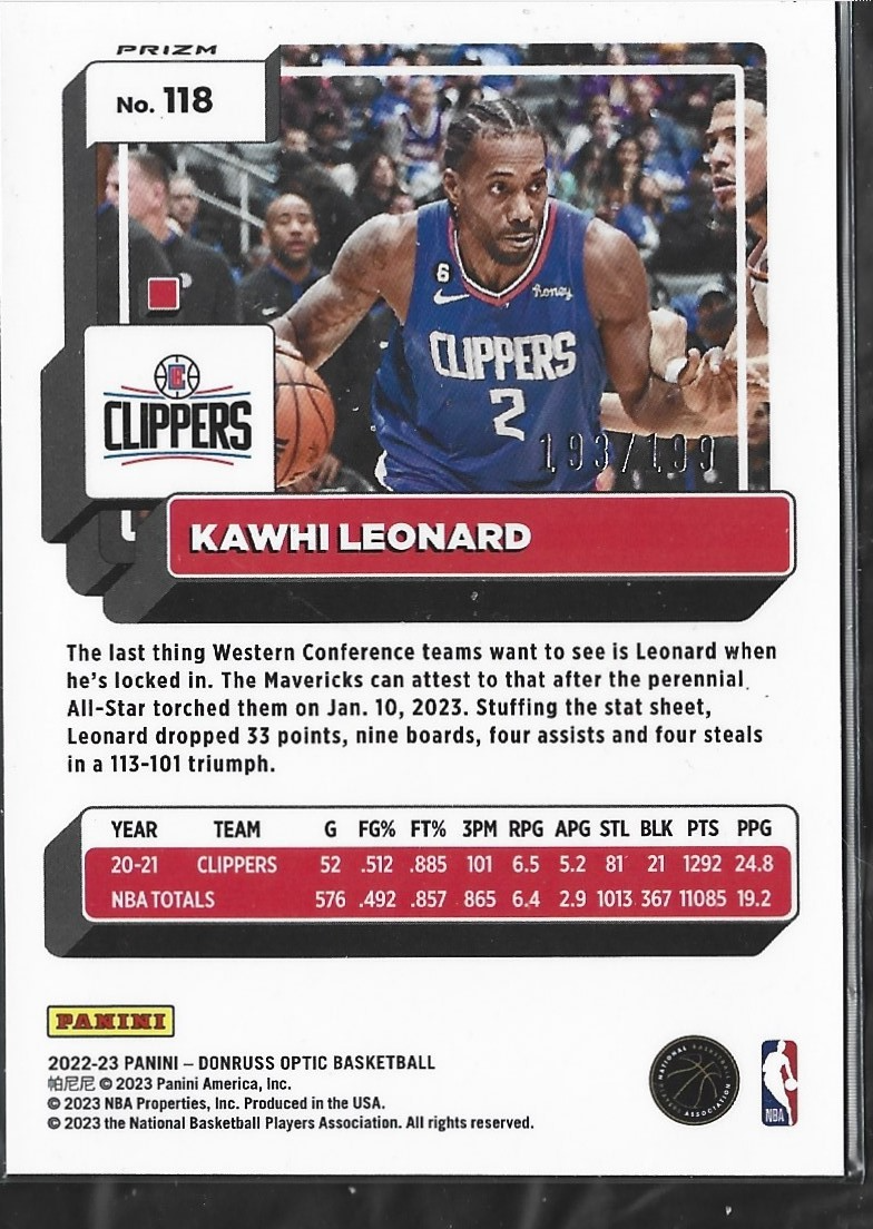 Kawhi Leonard Optic Orange /199