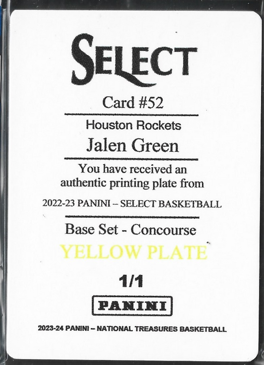 Jalen Green Select Yellow Plate 1/1