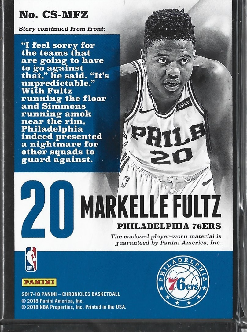 Markelle Fultz Chronicles RC Game Used /99