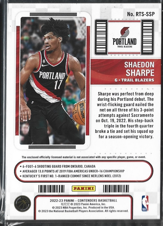Shaedon Sharpe Rookie Ticket Jersey