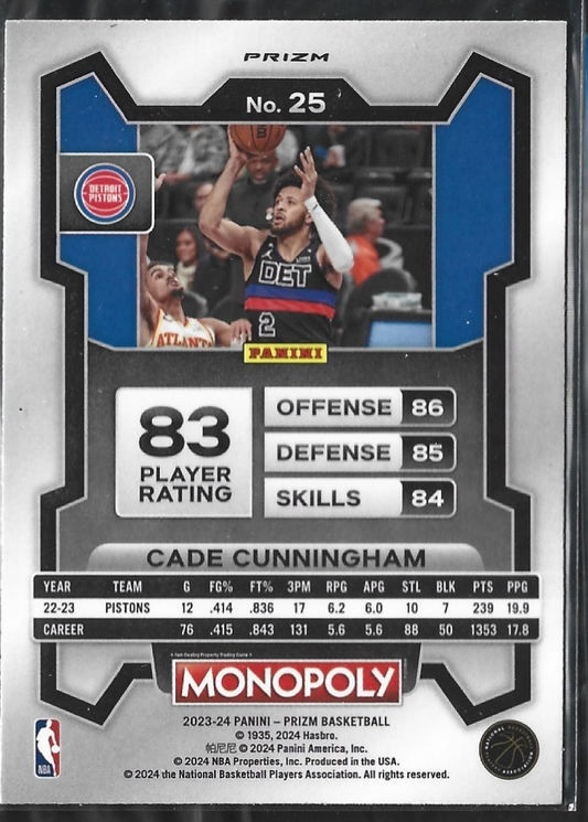 Cade Cunningham Monopoly Silver