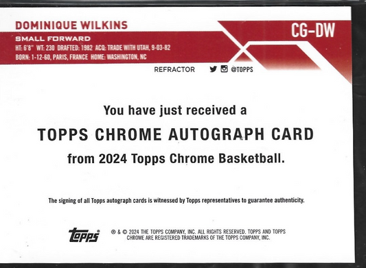 Dominique Wilkins Topps Chrome Auto