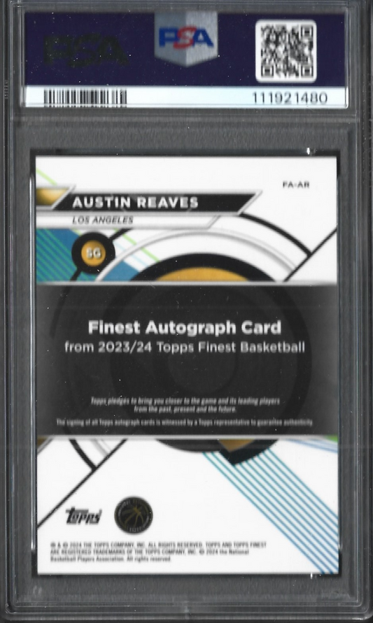 Austin Reaves Topps Finest Auto-Blue Geometric /99 PSA 10