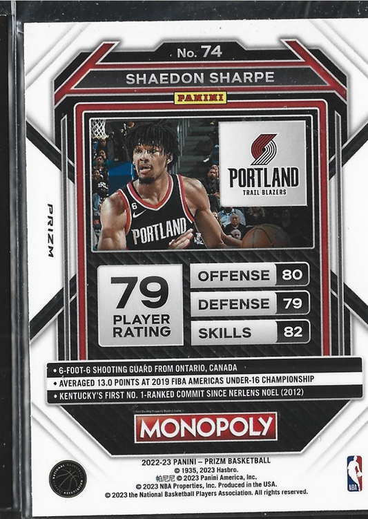 Shaedon Sharpe Monopoly Teal