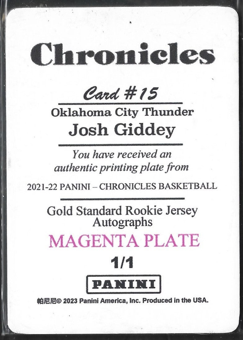 Josh Giddey Gold Standard RJA Magenta Plate 1/1