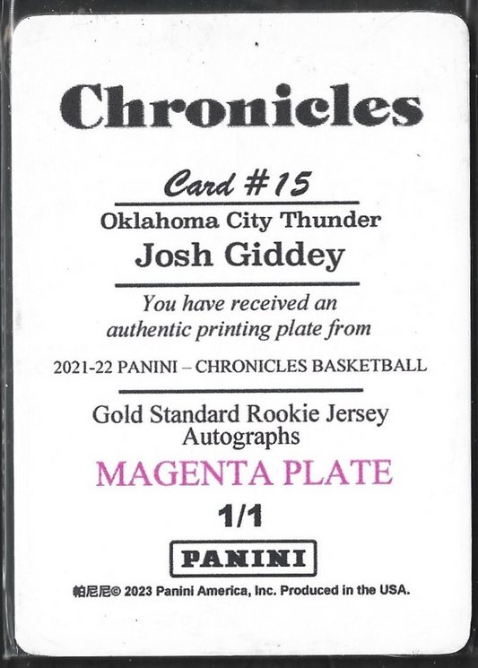 Josh Giddey Gold Standard RJA Magenta Plate 1/1