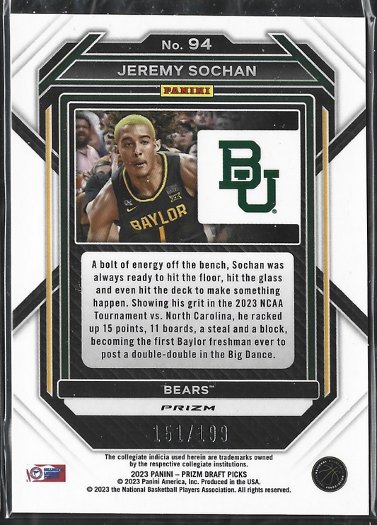 Jeremy Sochan Prizm Draft Picks Blue /199