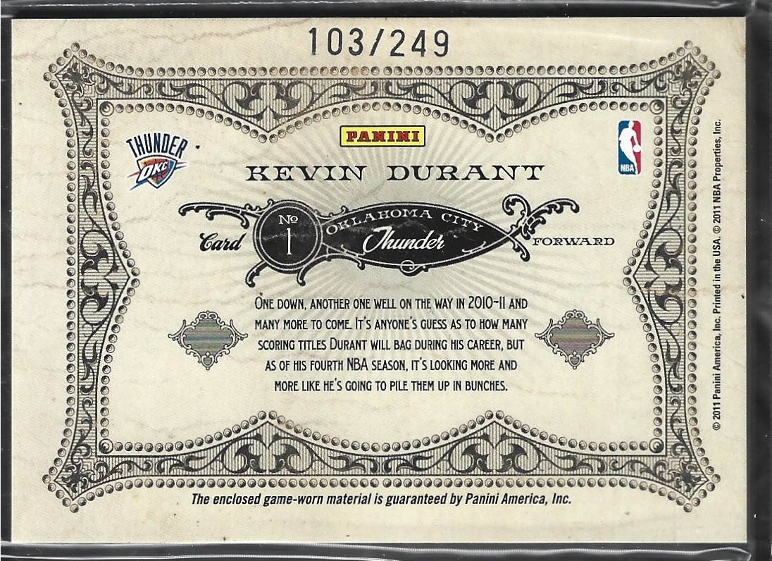 Kevin Durant Gold Crowns Game Used /249