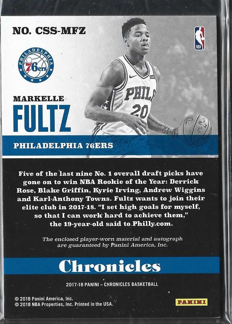 Markelle Fultz Chronicles RC Game Used Auto /199