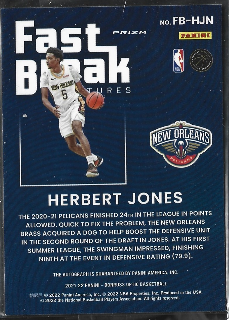 Herbert Jones Fast Break Signatures RC Auto