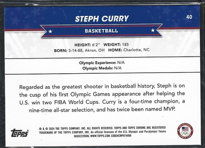 Stephen Curry Topps Chrome Olympic Team