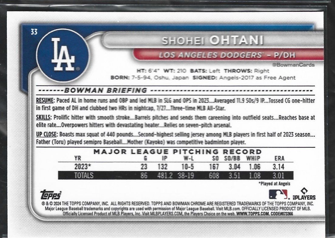 Shohei Ohtani Bowman Chrome Choice