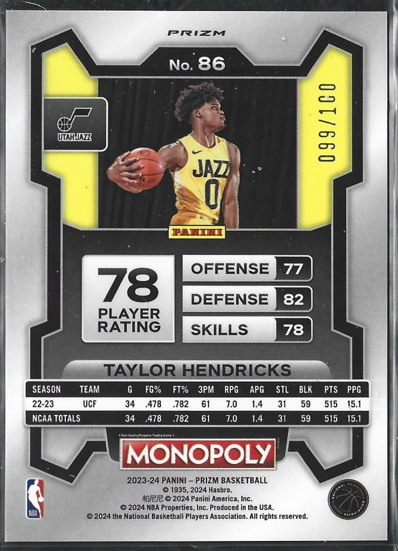 Taylor Hendricks Monopoly Red Money Shimmer /100