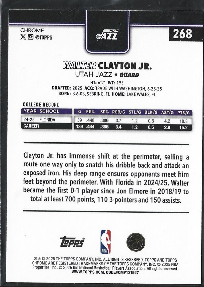 Walter Clayton Jr. Topps Chrome Silverwave Refractor