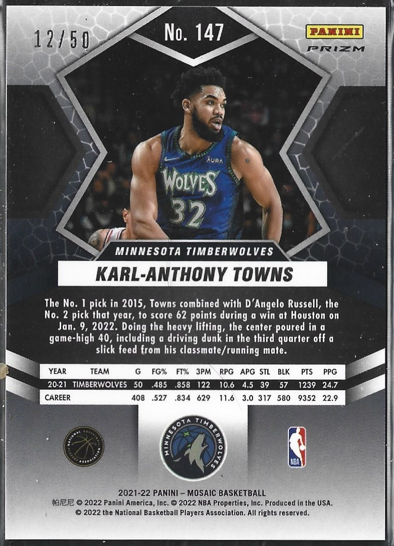 Karl-Anthony Towns Mosaic Purple Fastbreak Disco /50