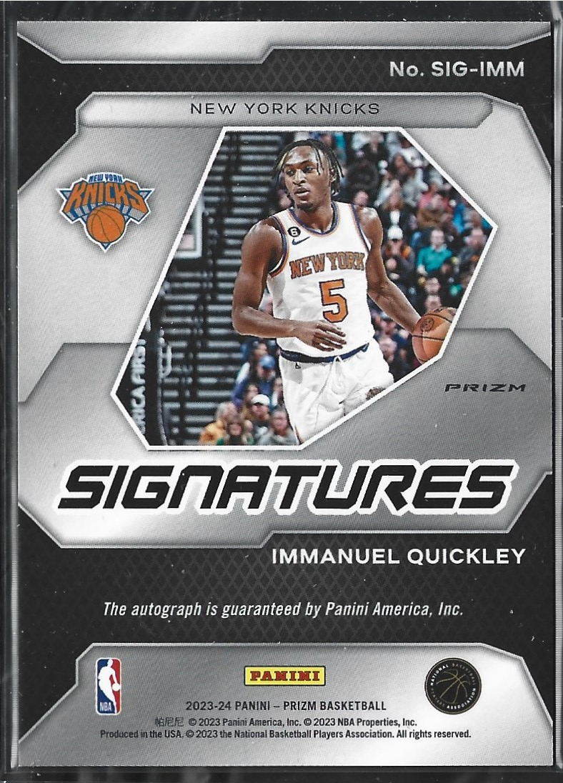 Immanuel Quickley Prizm Signatures Auto