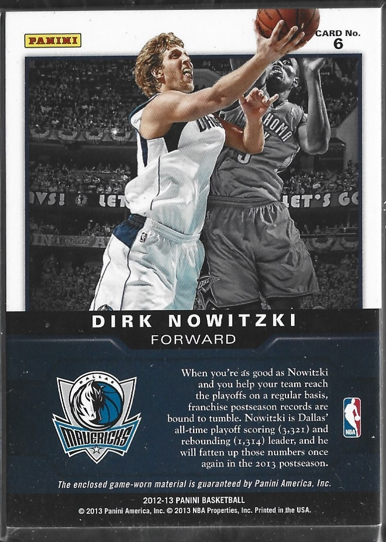 Dirk Nowitzki Panini Game Jerseys Game Used