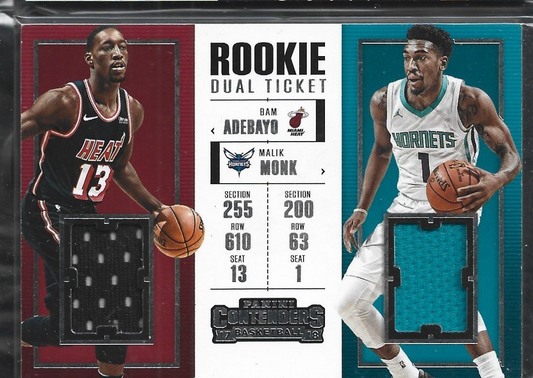 Bam Adebayo & Malik Monk Rookie Dual Ticket Game-Used