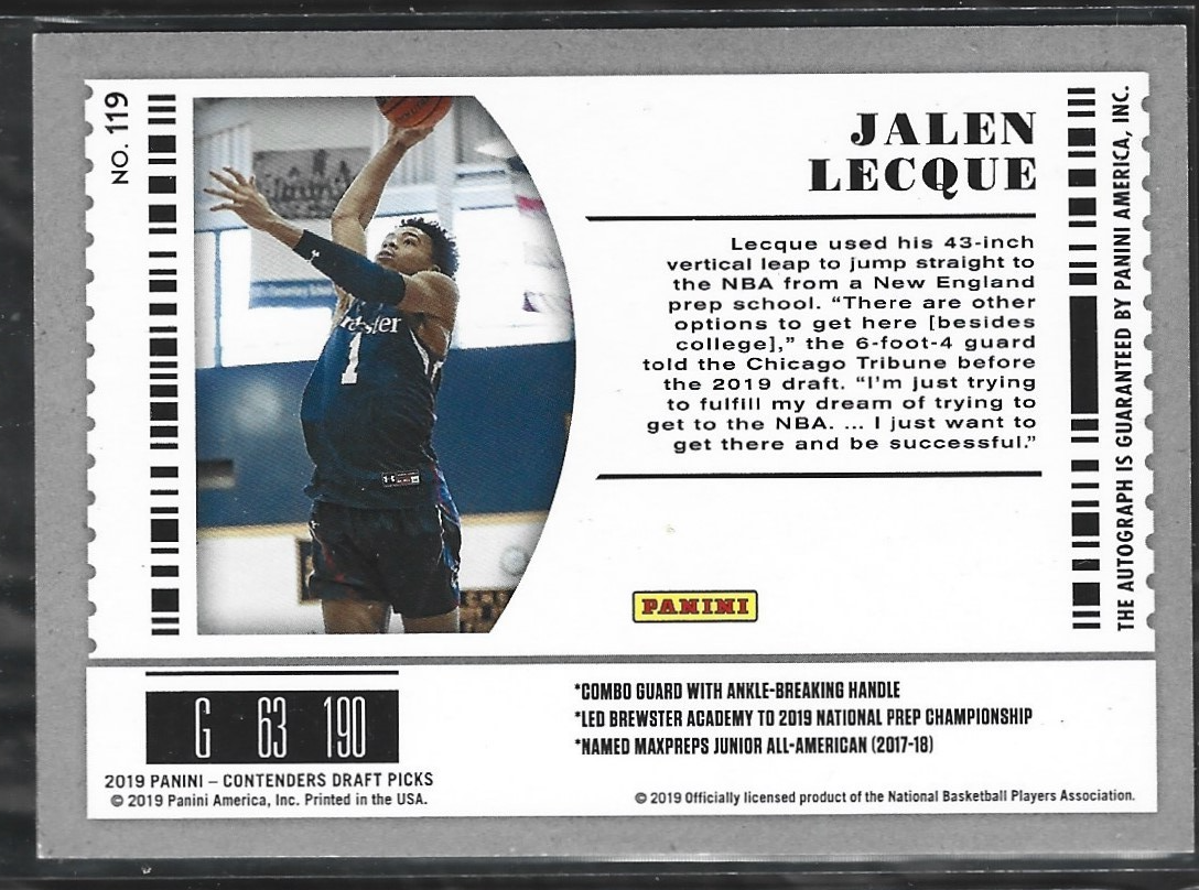 Jalen Lecque Contenders Draft Picks Auto