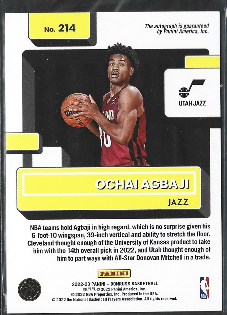 Ochai Agbaji Donruss Red Choice RC Auto /99