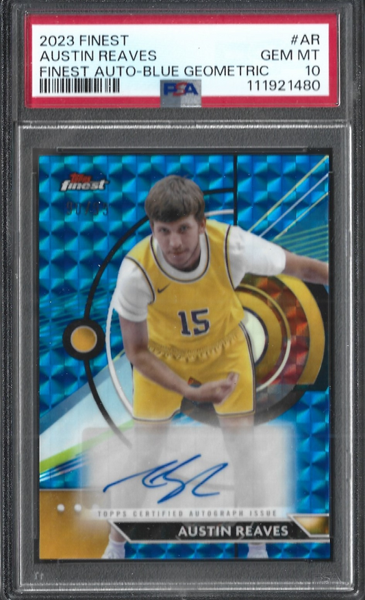Austin Reaves Topps Finest Auto-Blue Geometric /99 PSA 10