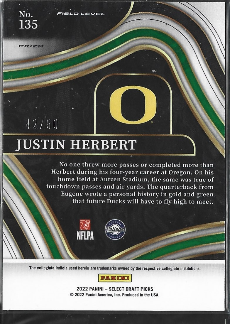 Justin Herbert Field Level Black & Gold Squares /50