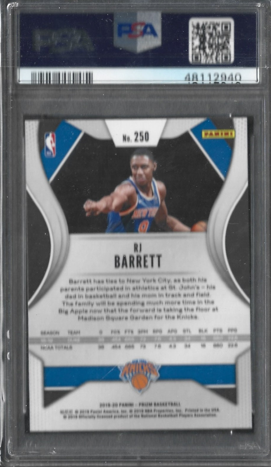 RJ Barrett Prizm Rookie PSA 10